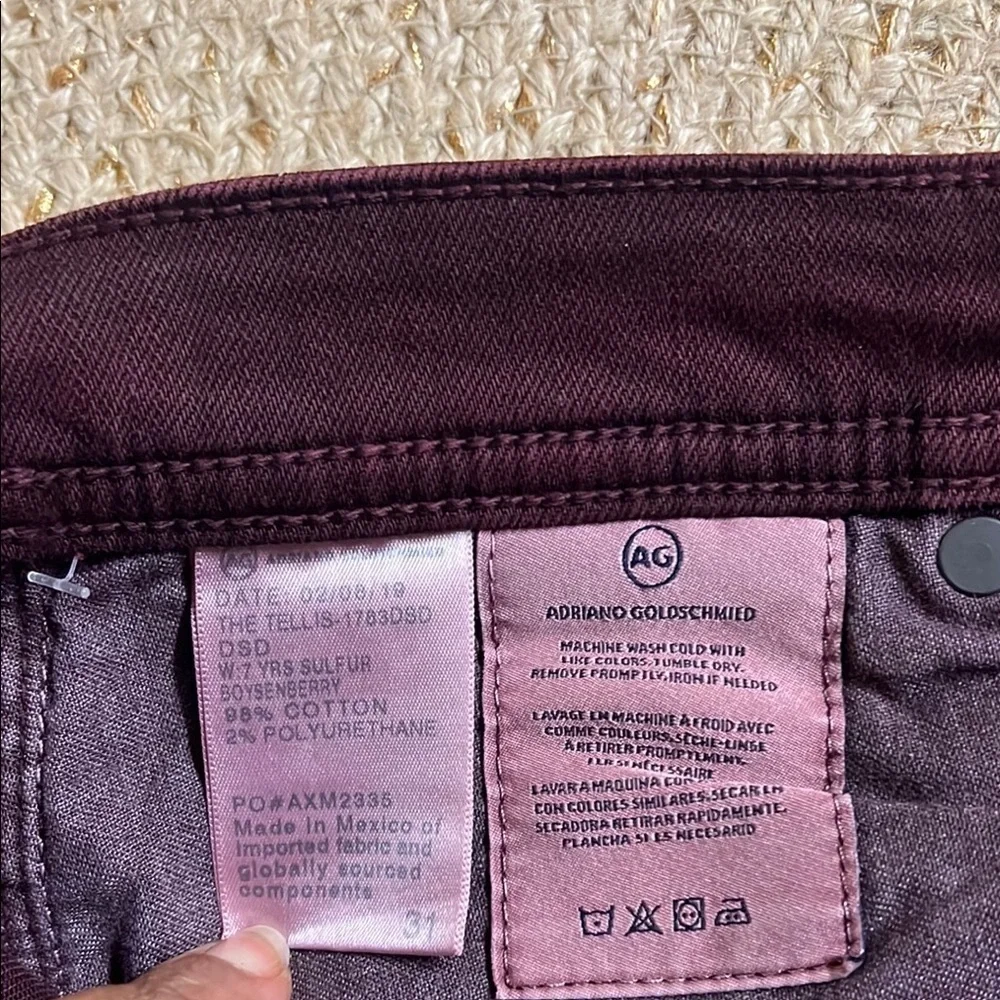 Mens Ag Adriano Goldschmied burgundy jeans size 31